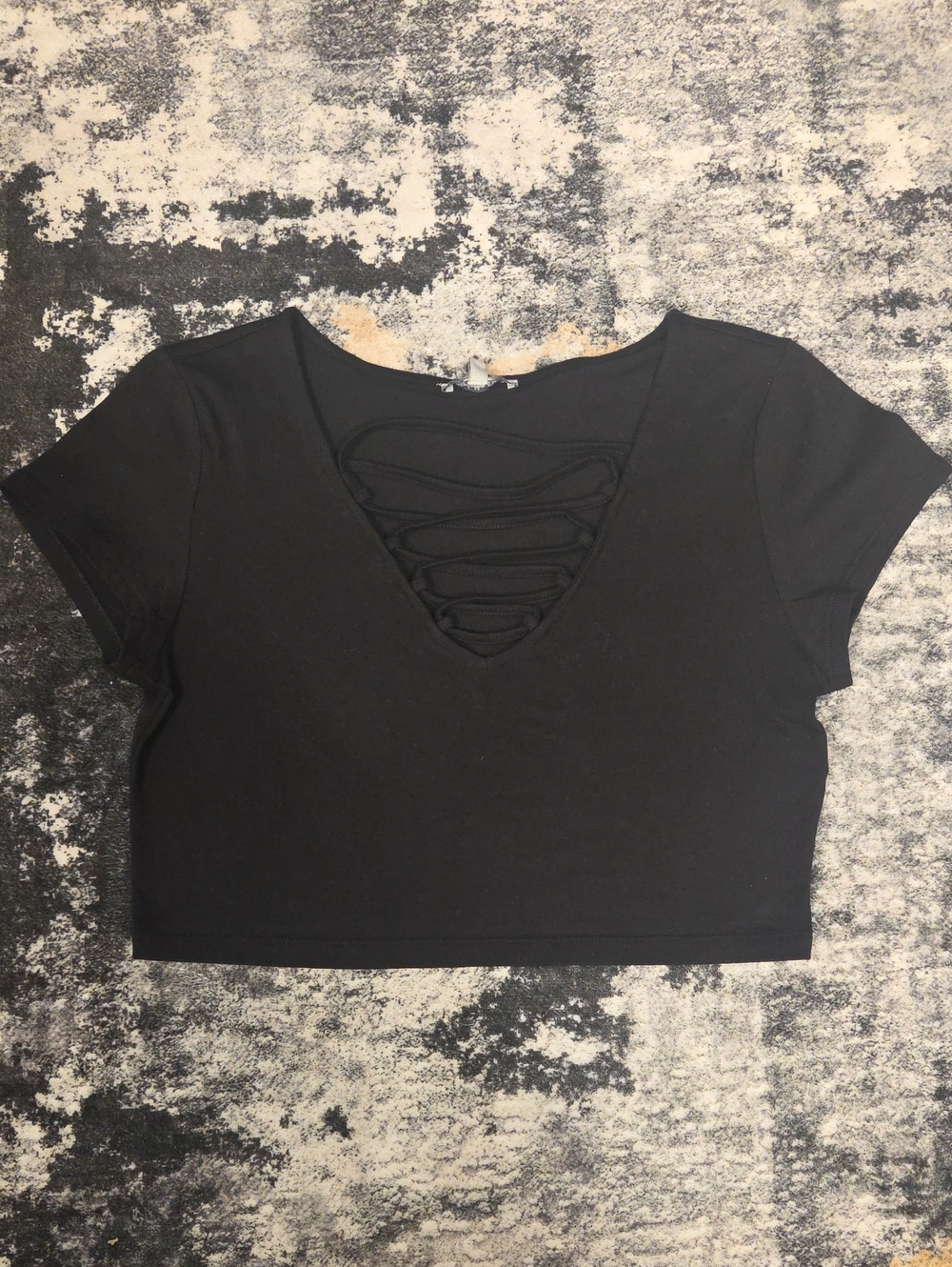 Charlotte Russe Black Lace-Up V-Neck Crop Top Size L NWT